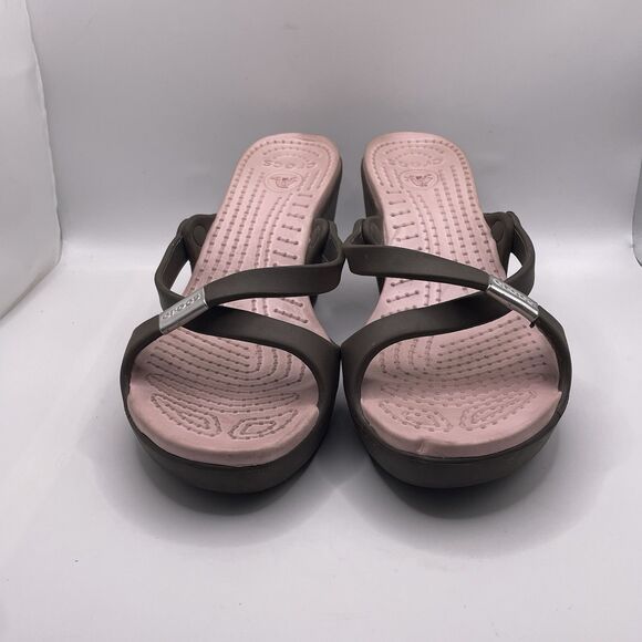 Crocs Cyprus iv Heels Women's Size 10 Pink Brown Preppy Beach Business - Picture 2 of 9